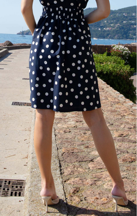 Flared Cotton Skirt &ndash; Navy Polka Dots