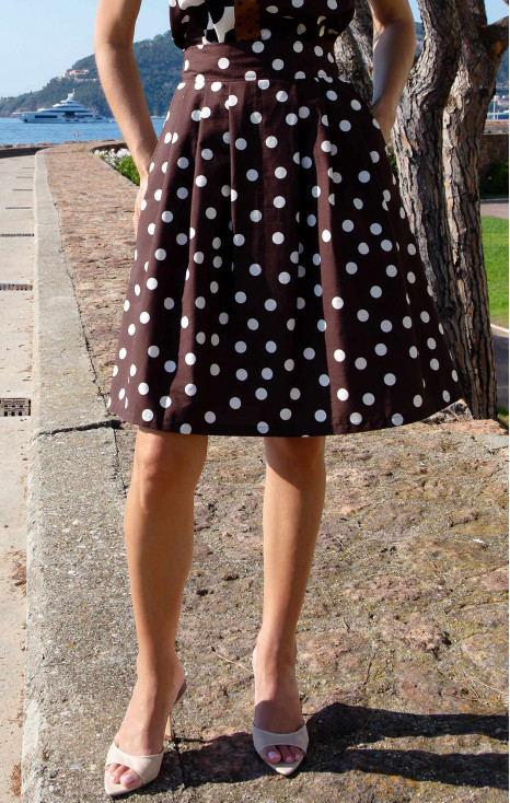 Flared Cotton Skirt &ndash; Chocolate Polka Dots