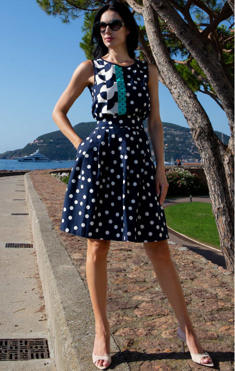 Cotton Sleeveless Top – Navy & Graphic Polka