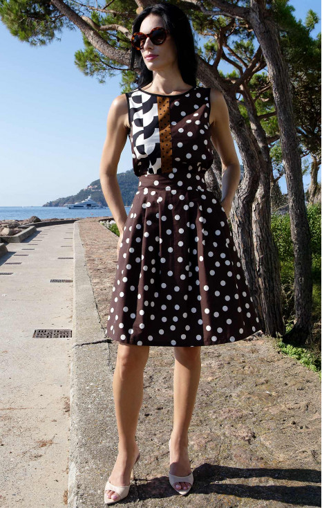 Cotton Sleeveless Top – Chocolate & Graphic Polka [1]