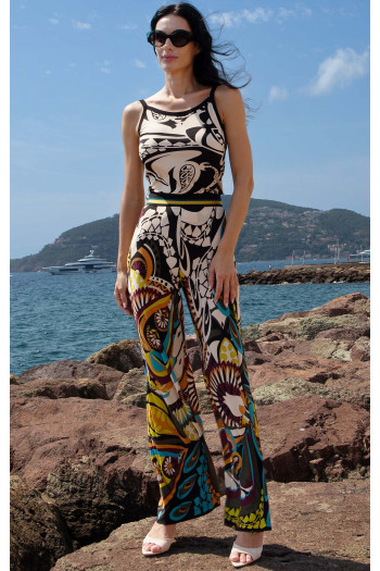Jersey Cami Top – Black & Beige Paisley [1]