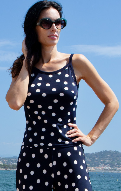 Stretch Jersey Camisole &ndash; Navy &amp; Graphic Polka