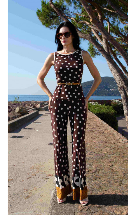 Stretch Jersey Sleeveless Top – Chocolate & Graphic Polka