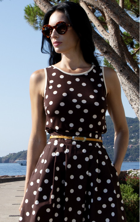 Stretch Jersey Sleeveless Top – Chocolate & Graphic Polka