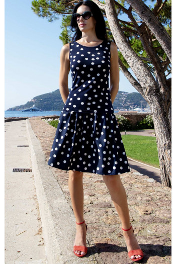 Stretch Jersey Sleeveless Top – Navy & Graphic Polka [1]