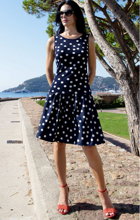 Stretch Jersey Sleeveless Top &ndash; Navy &amp; Graphic Polka