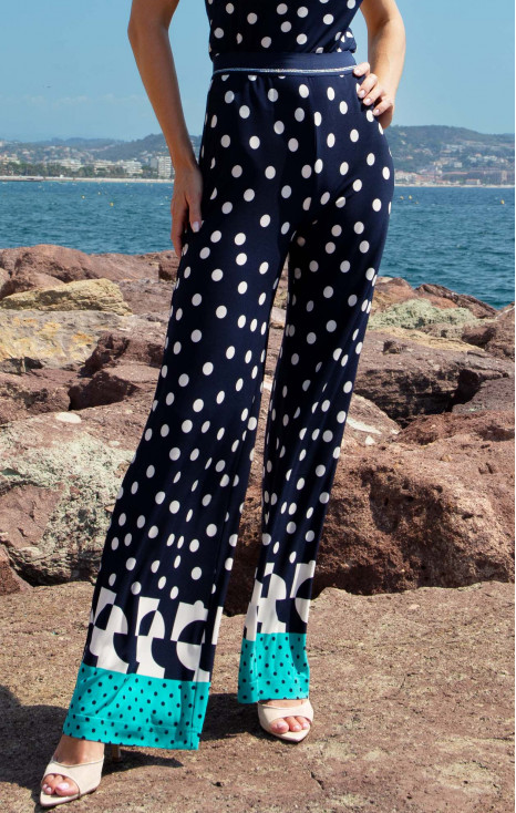 Stretch Jersey Wide-Leg Trousers &ndash; Navy &amp; Graphic Polka