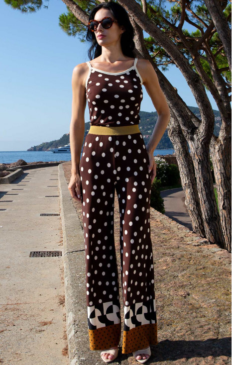 Stretch Jersey Wide-Leg Trousers – Chocolate & Graphic Polka