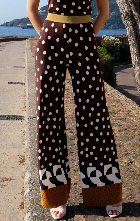 Stretch Jersey Wide-Leg Trousers &ndash; Chocolate &amp; Graphic Polka