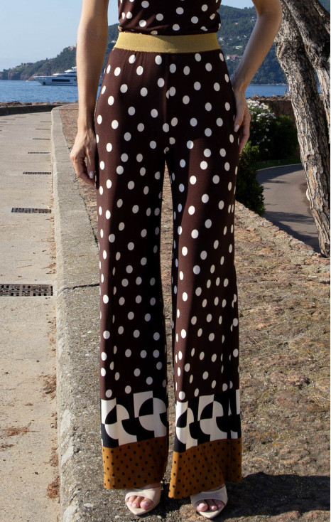 Stretch Jersey Wide-Leg Trousers – Chocolate & Graphic Polka