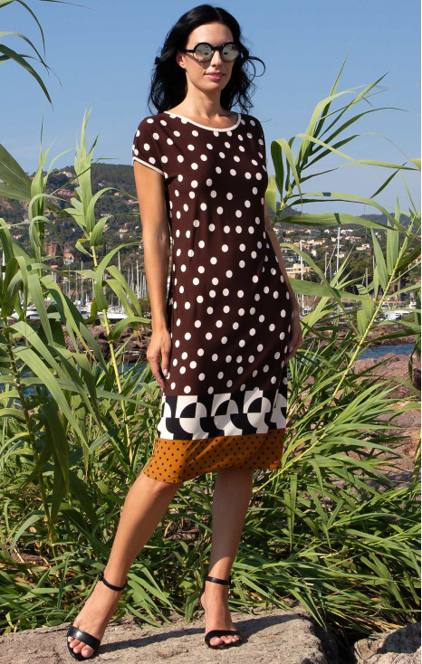 Stretch Jersey Dress – Chocolate & Graphic Polka [1]