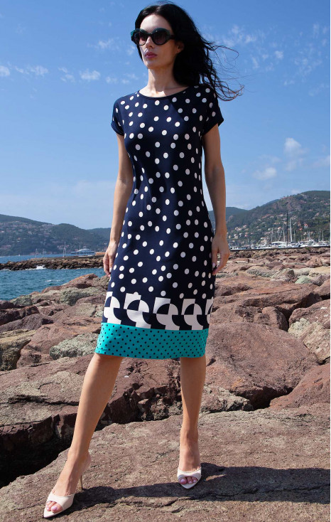 Stretch Jersey Dress &ndash; Navy &amp; Graphic Polka