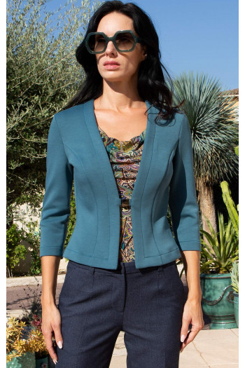 Sacou cambrat din tricot cu cataramă în nuanța Teal