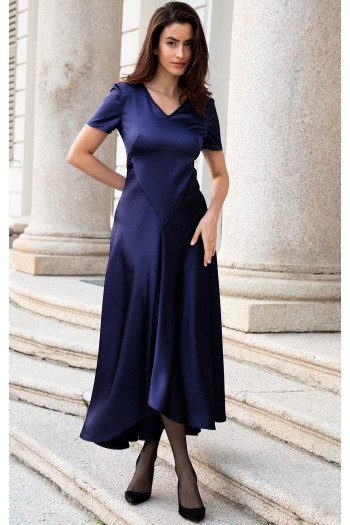 Rochie din satin Midnight Blue cu tiv asimetric [1]
