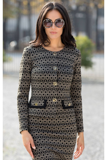 Sacou cambrat din jacard tricotat în model Black & Gold Chain