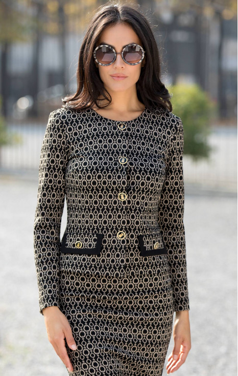 Sacou cambrat din jacard tricotat &icirc;n model Black &amp; Gold Chain