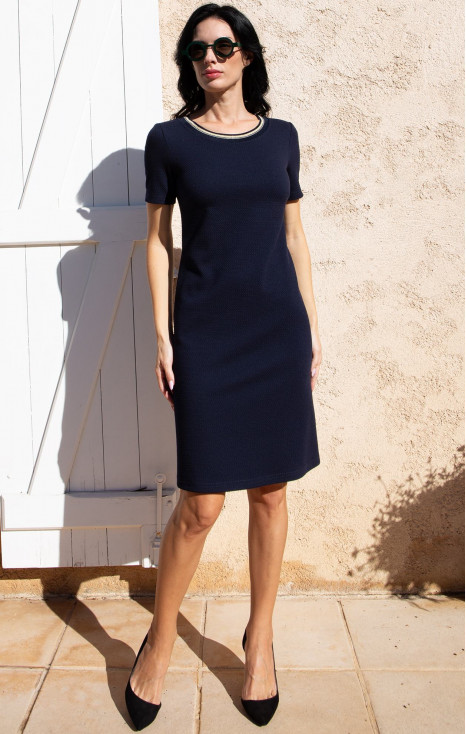 Rochie din tricot structurat &icirc;n nuanța Navy