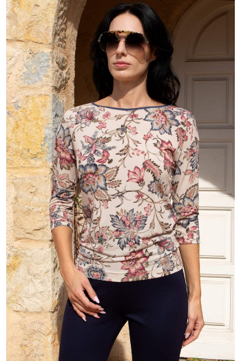 Bluză din tricot moale cu imprimeu floral Vintage Bloom Beige