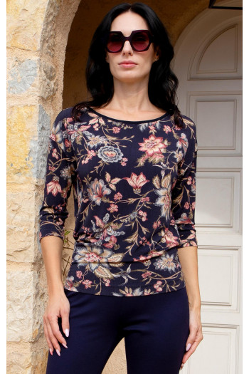 Bluză din tricot moale cu imprimeu floral Vintage Bloom Navy