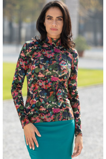 Bluză polo cambrată din tricot fin cu imprimeu Autumn Brush