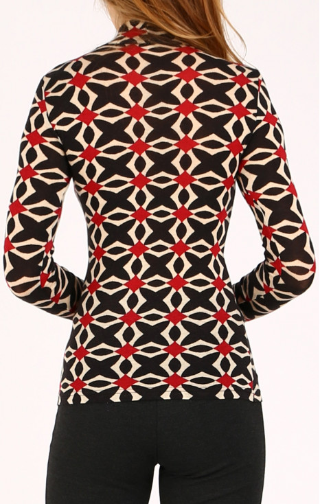 Bluză polo cambrată din tricot fin cu imprimeu Retro Mosaic [1]
