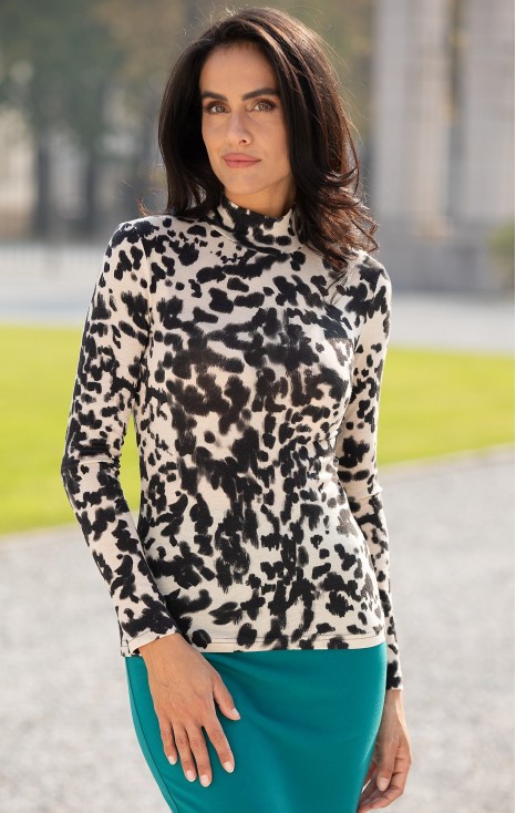 Bluză polo cambrată din tricot fin cu imprimeu Snow Leopard