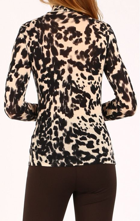 Bluză polo cambrată din tricot fin cu imprimeu Snow Leopard [1]