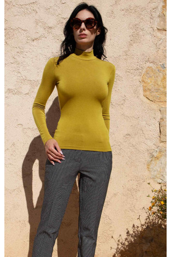 Bluză din tricot fin cu guler înalt, în nuanța Golden Olive [1]