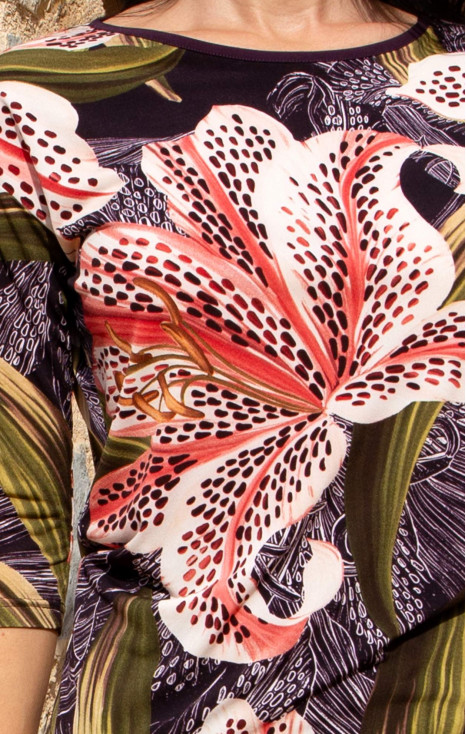 Bluză din tricot moale cu imprimeu Exotic Lily Burgundy