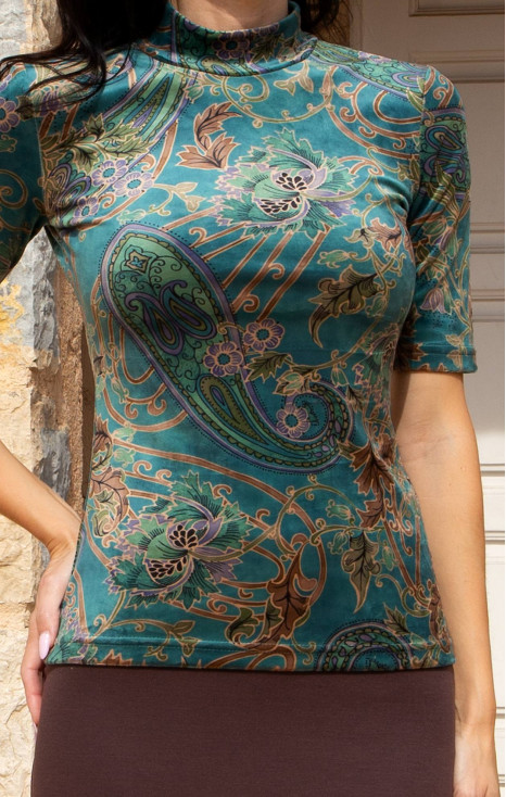 Bluză din catifea cu imprimeu Emerald Paisley