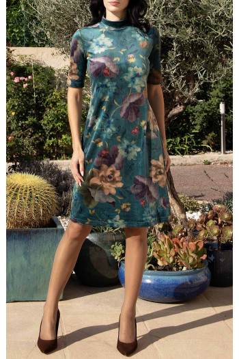 Rochie din catifea cu imprimeu floral Emerald Garden [1]